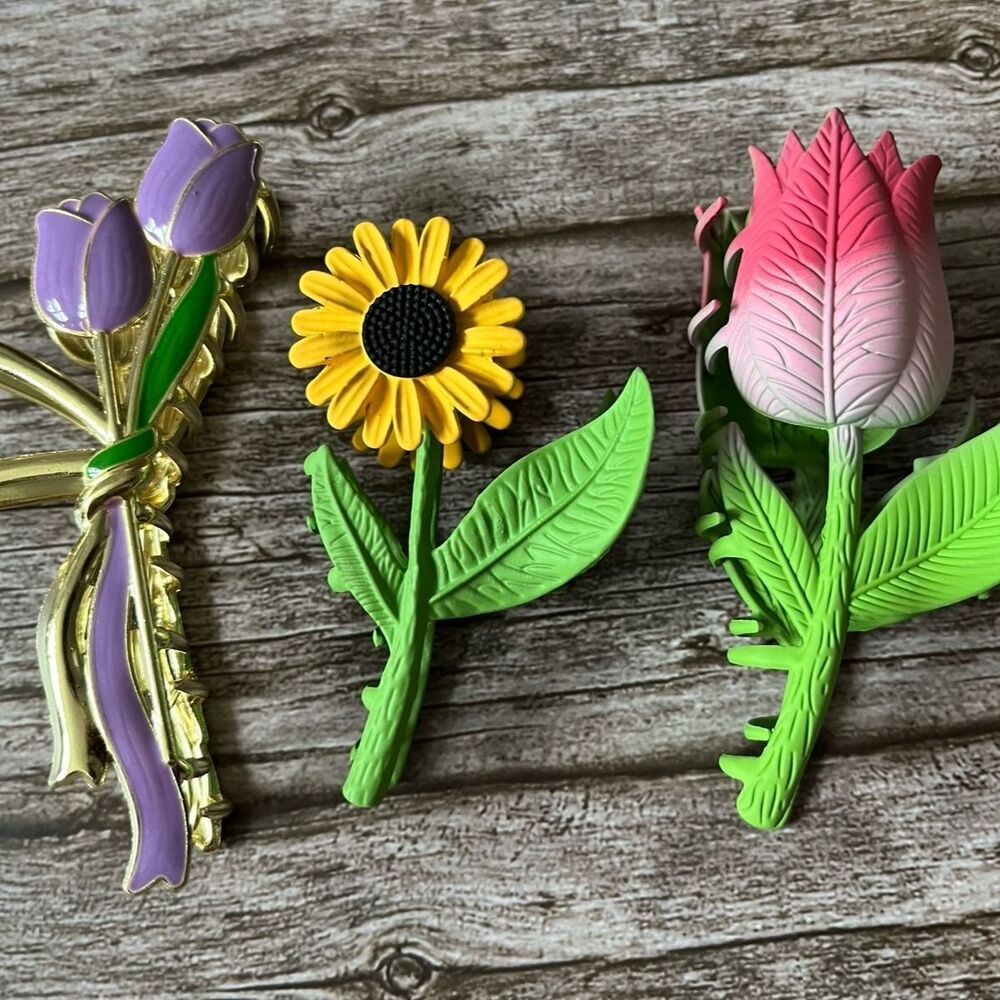 3 Pcs Flowers Metal Claw Hair Clip Womens  Girls Tulip Sunflower Gift Sets
